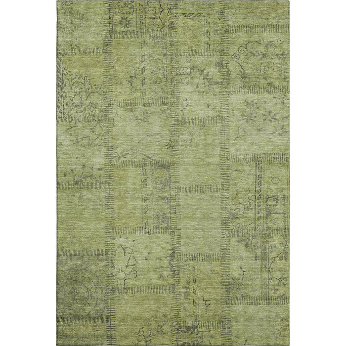 9' X 12' Patchwork Washable Area Rug With UV Protection (656153) - Fern Green / Gray