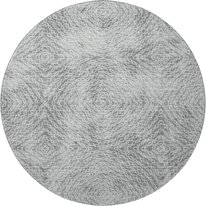 8' Geometric Washable Round Rug With UV Protection - Ash Gray And Charcoal