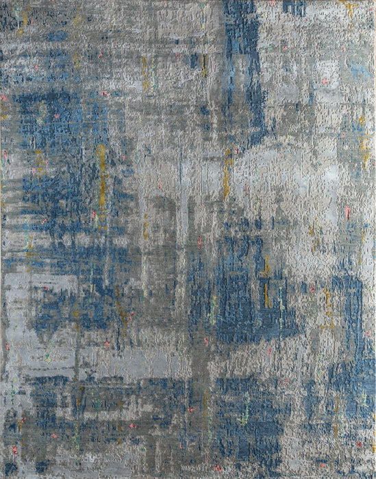 8' X 10' Abstract Hand Knotted Area Rug Fabric Material - Blue