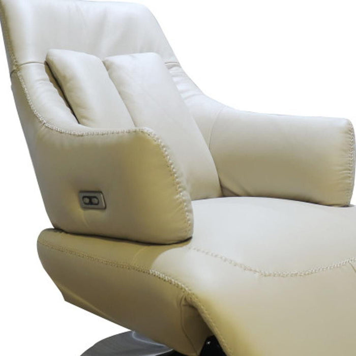 Tufted Genuine Leather Power Swivel Recliner (730570) - Sand