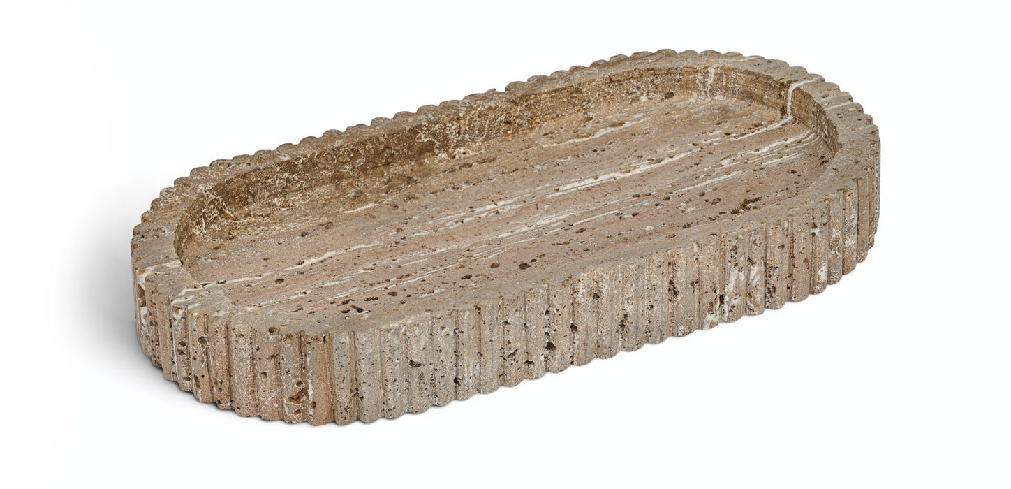 Khloe Travertine Tray by Meridian Furniture, elegant rectangular tray with natural stone finish, perfect for serving or decorative use.