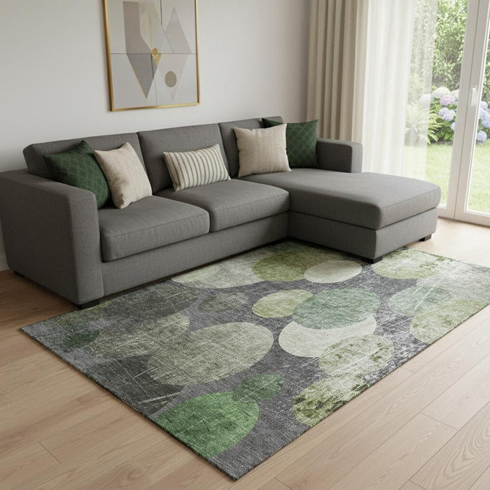 9' X 12' Abstract Washable Area Rug With UV Protection (648909) - Green / Ivory / Gray