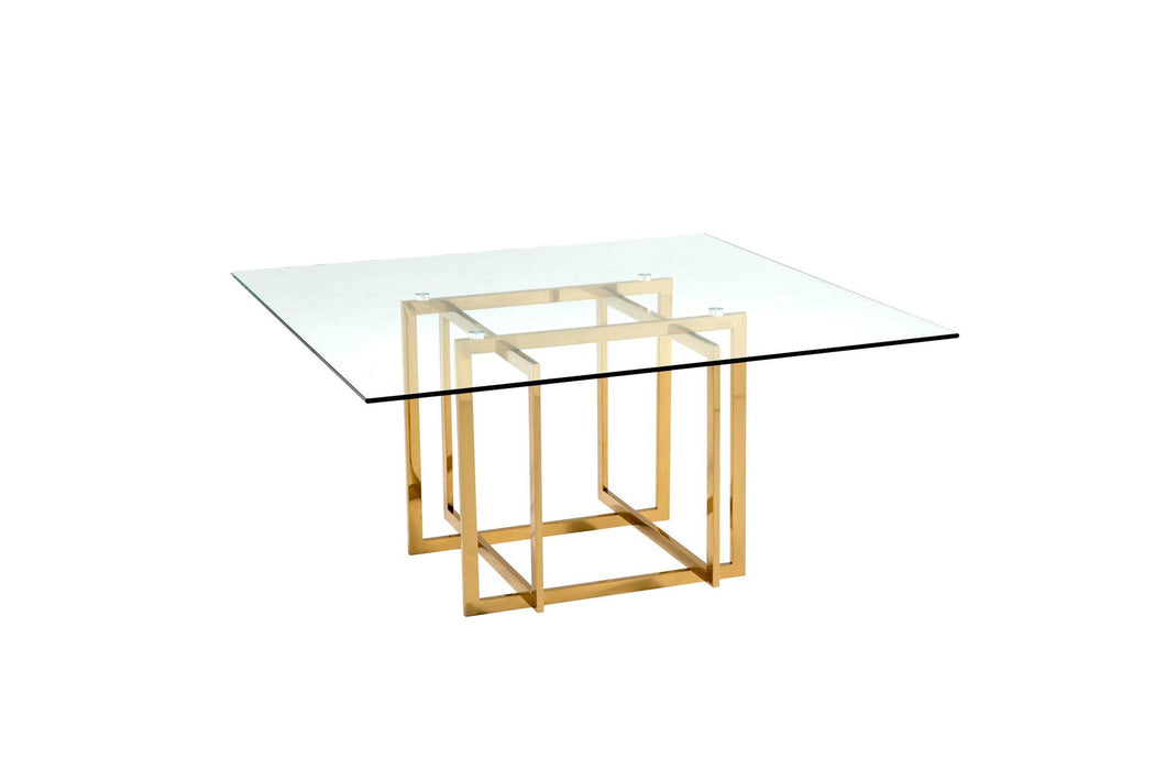 59" Glass And Metal Pedestal Base Square Dining Table - Clear