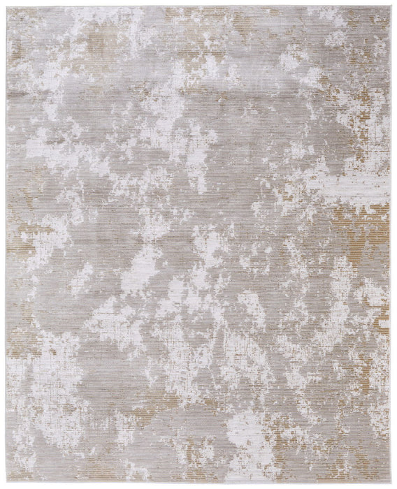 7' x 10' Abstract Power Loom Area Rug - Gray Brown And Ivory