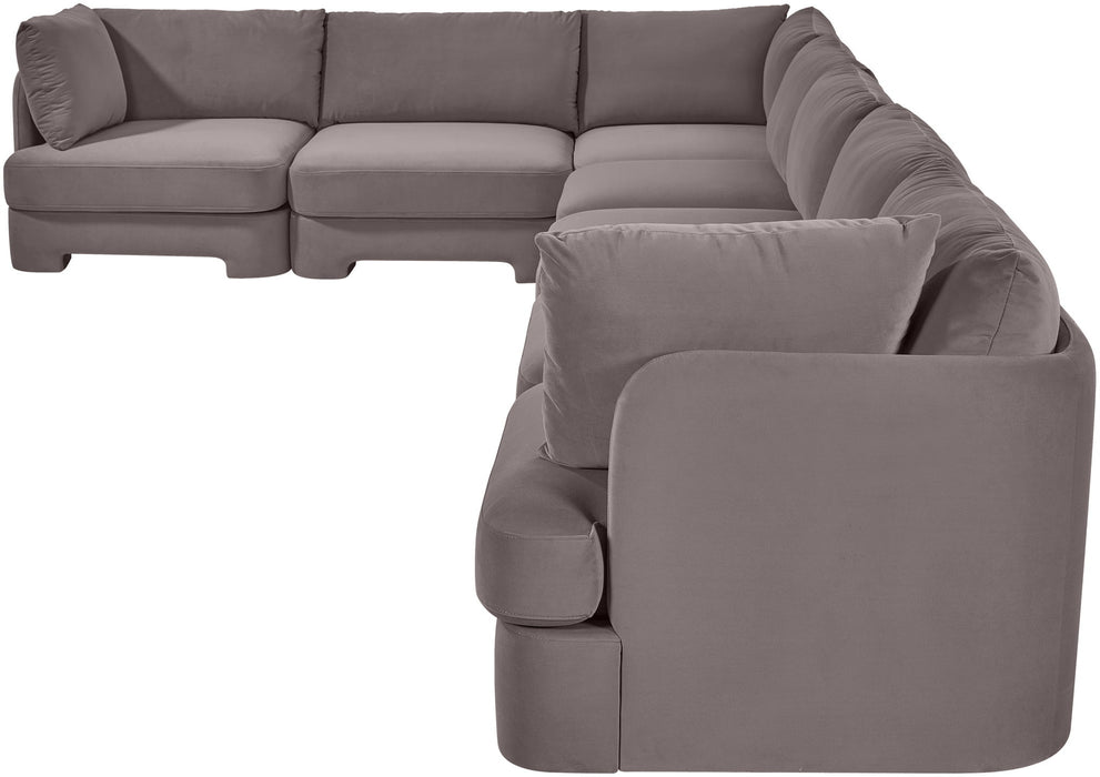 Meridian Furniture Hammond velvet performance fabric 7-piece sectional sofa with plush upholstery and modern design.