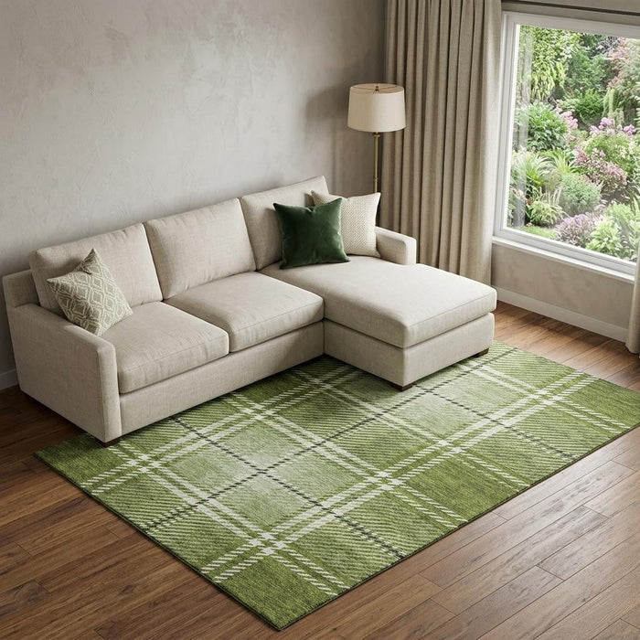 10' X 14' Plaid Washable Area Rug With UV Protection (674323) - Green / Ivory