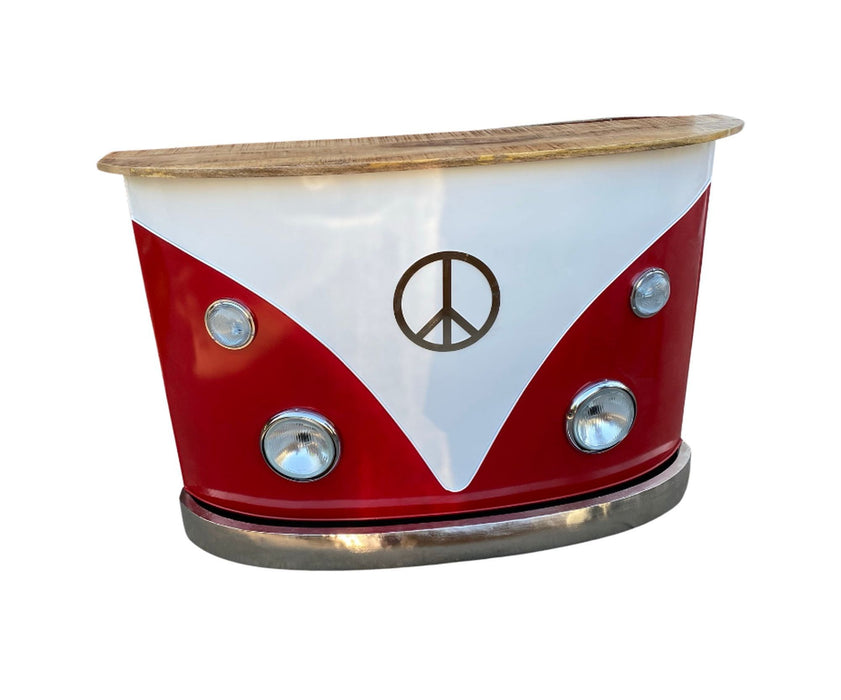 Metal And Wood Peace Van Bar Server - Red And White