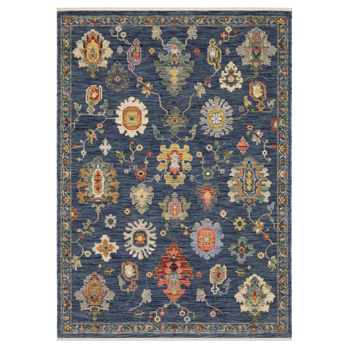 10' X 13' Oriental Area Rug With Fringe - Blue And Red