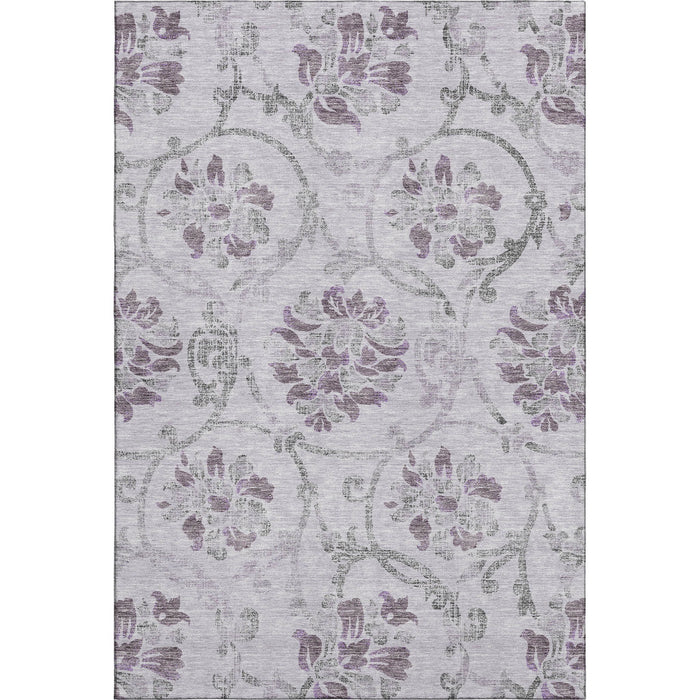 10' X 14' Floral Washable Area Rug With UV Protection - Lavender And Silver