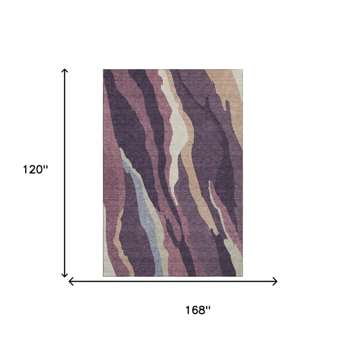 10' X 14' Abstract Washable Area Rug With UV Protection (682139) - Plum / Ivory / Gray