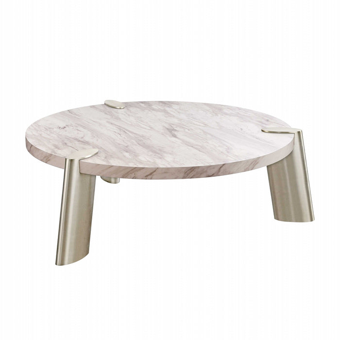 Genuine Marble Round Coffee Table - Gold And White
