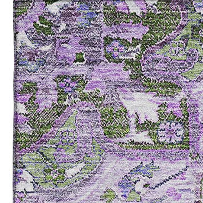10' X 14' Floral Medallion Washable Area Rug With UV Protection - Olive Green