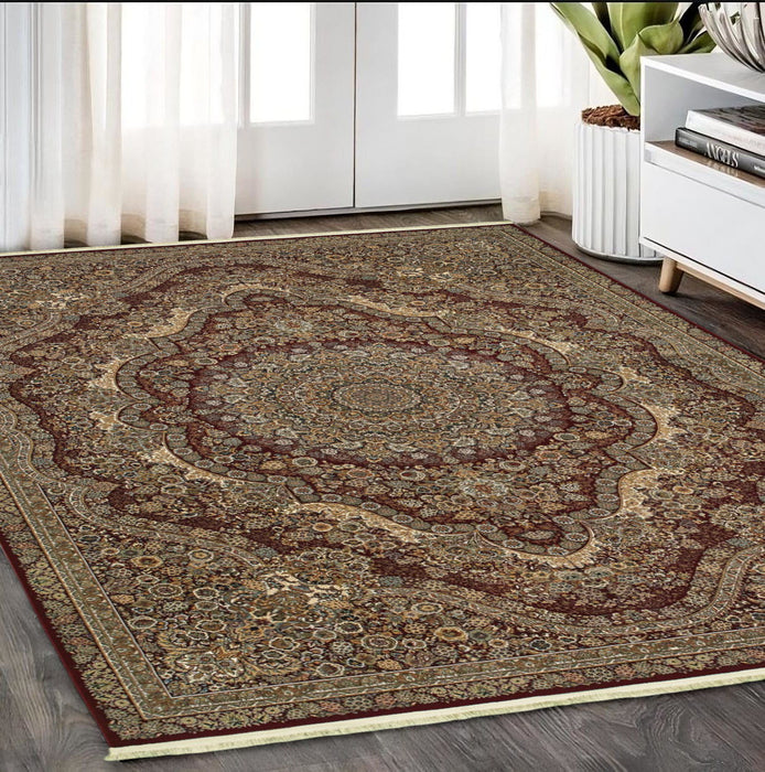 5' X 8' Medallion Area Rug With Fringe - Red And Gold