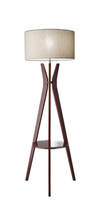 60" Solid Wood Tripod Floor Lamp With Drum Shade - Brown / White