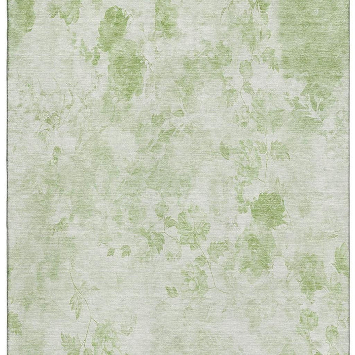 9' X 12' Floral Washable Area Rug With UV Protection (657688) - Artichoke Green / Ivory