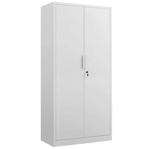 Giga 2-door file cabinet with lock, four adjustable shelves, heavy-duty metal construction, black finish, secure storage.