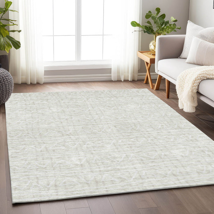 10' X 14' Geometric Washable Area Rug Polyester With UV Protection - Ivory And Beige