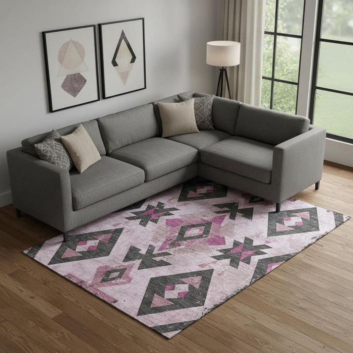 10' X 14' Southwestern Washable Area Rug With UV Protection (706763) - Pink / Charcoal