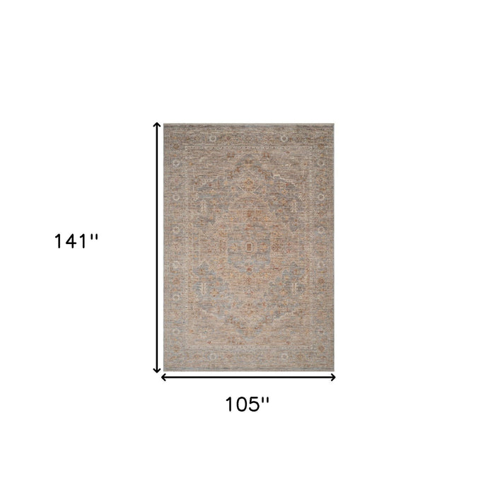 9' X 12' Floral Medallion Area Rug With Fringe - Blue And Sand