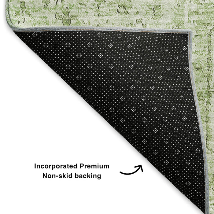 9' X 12' Floral Washable Area Rug With UV Protection (651177) - Green / Ivory