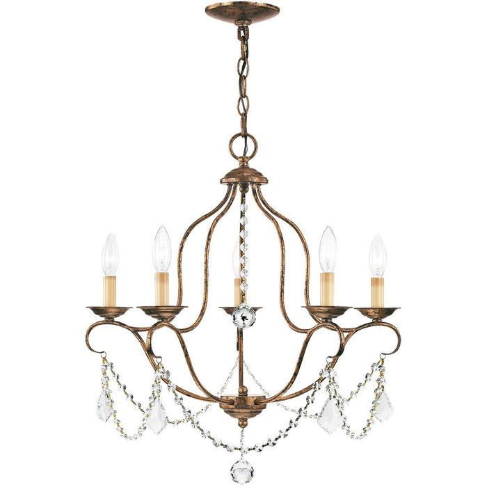 24" Five Light Dimmable Chandelier With Shades - Bronze