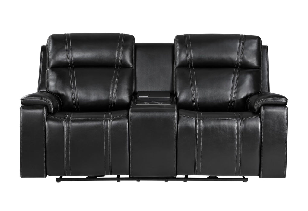 U8881 / U8880 - Leather Power Reclining Sofa / Power Console Reclining Loveseat / Power Recliner - Black
