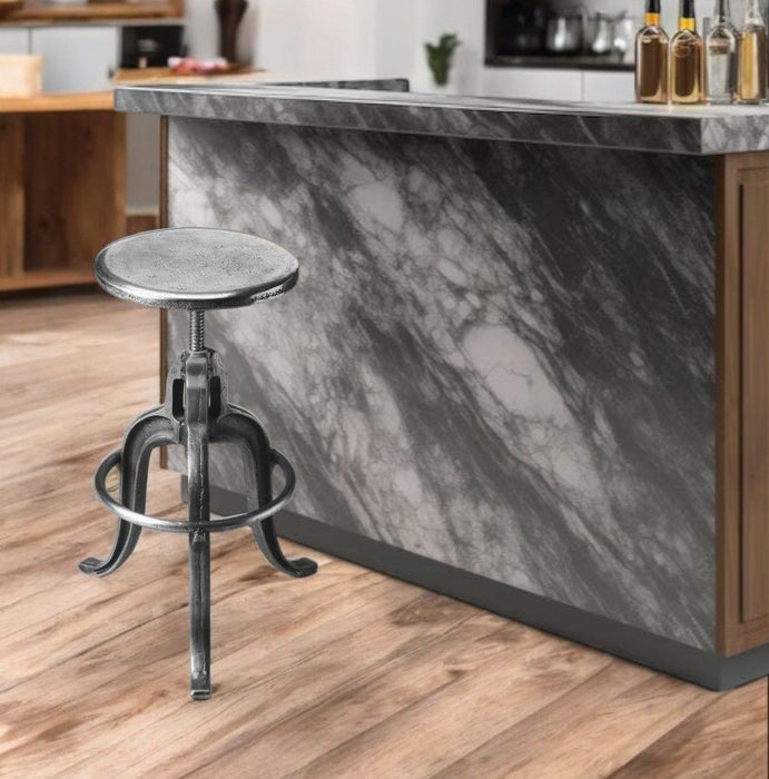 Transitional Iron Backless Swivel Bar Chair - Silver