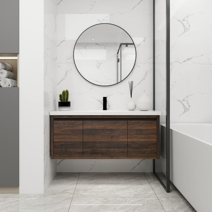 Giga floating bathroom vanity with resin sink and soft-close doors, modern wall-mounted storage for contemporary bathrooms