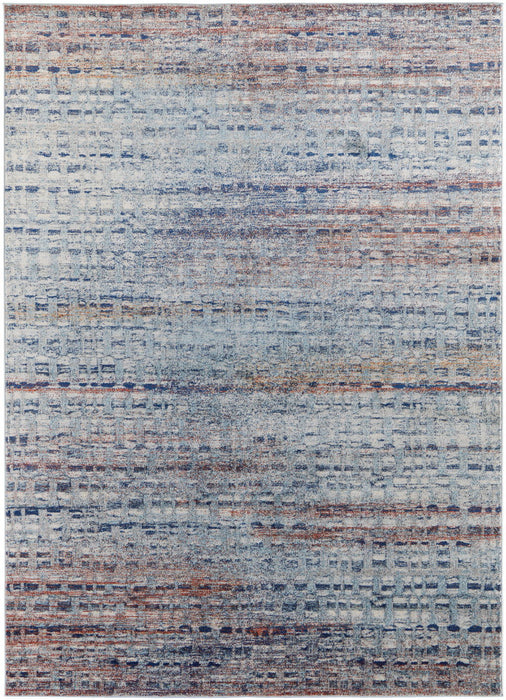 10' x 14' Abstract Power Loom Stain Resistant Area Rug - Blue Ivory And Orange