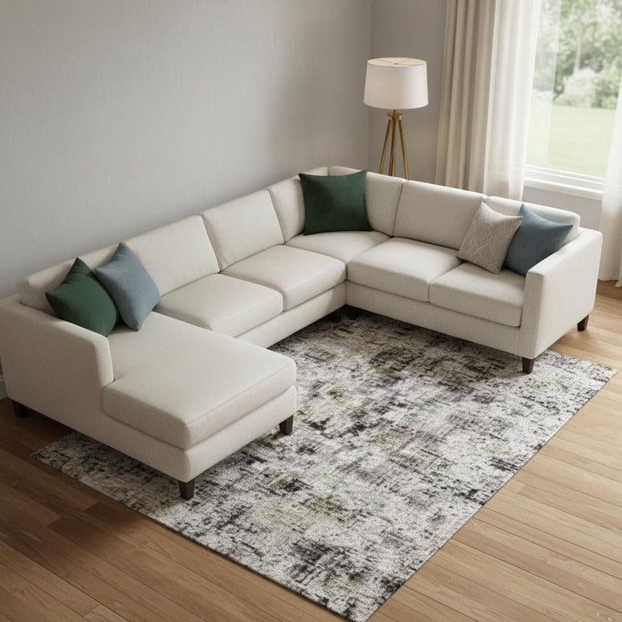 10' X 14' Abstract Washable Area Rug With UV Protection (710100) - Linen / Green / Blue