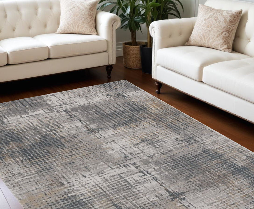 10' x 13' Abstract Area Rug - Ivory Navy And Gray