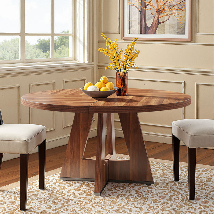 47" Solid Wood Pedestal Base Round Top Dining Table - Brown