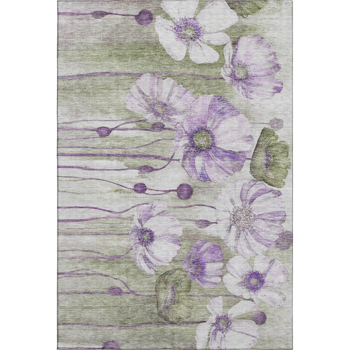 9' X 12' Floral Washable Area Rug With UV Protection (657316) - Purple / Green / Ivory