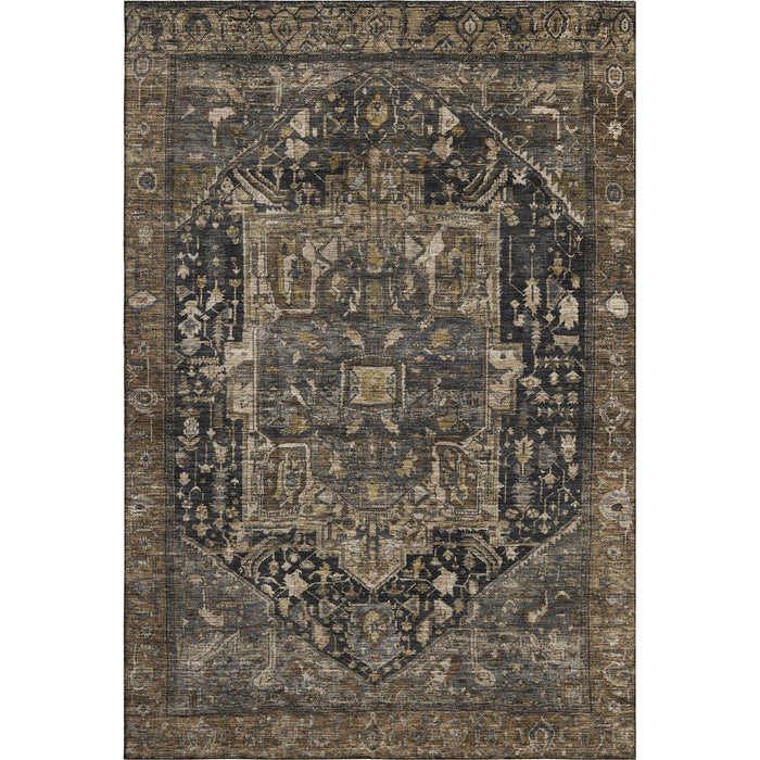 10' X 14' Oriental Washable Area Rug With UV Protection (692424) - Chocolate / Charcoal / Beige