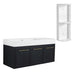 Modern Black Chestnut Giga bathroom vanity with wall mount, left resin sink, and storage rack.