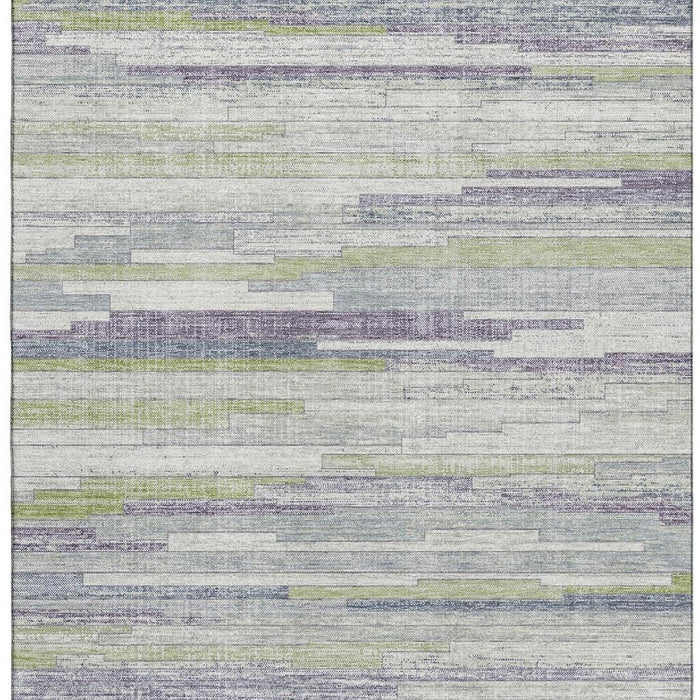 10' X 14' Striped Washable Area Rug With UV Protection (710592) - Artichoke Green / Ivory / Plum