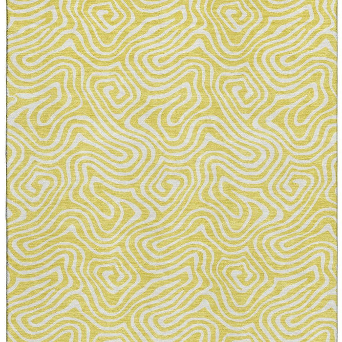10' X 14' Abstract Washable Area Rug With UV Protection (680927) - Yellow / Ivory