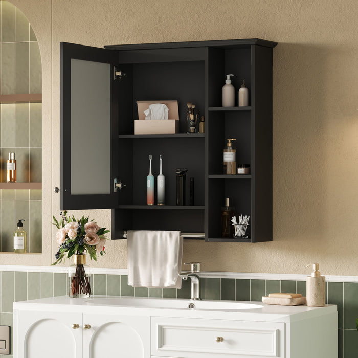 Modern Giga 3-in-1 bathroom mirror cabinet with adjustable shelf and towel bar, featuring sleek design and functional storage.