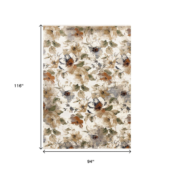 8' X 10' Floral Area Rug (661389) - Cream / Beige / Green