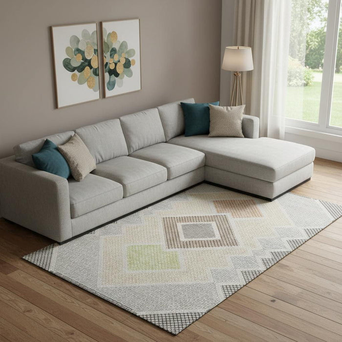 10' X 14' Geometric Washable Area Rug With UV Protection (718310) - Pewter / Copper