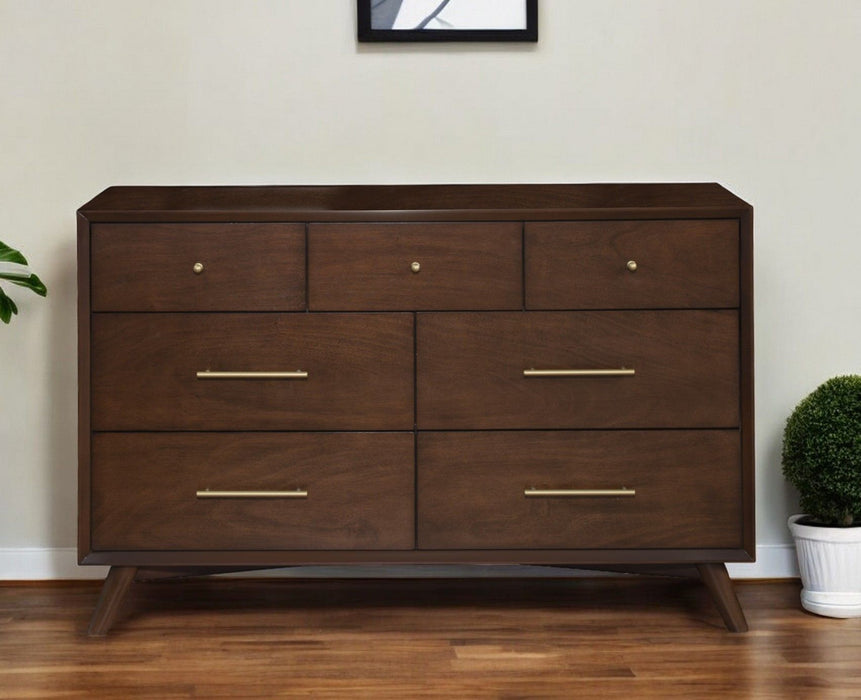 60" Solid Wood Seven Drawer Double Dresser - Walnut