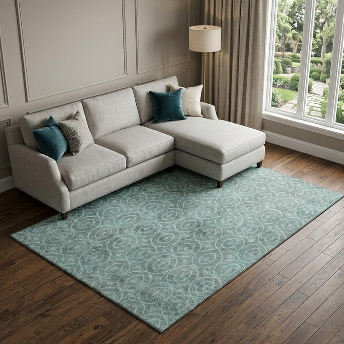 10' X 14' Geometric Washable Area Rug With UV Protection (691902) - Teal / Aqua