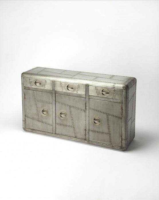Steel Console Accent Cabinet With Three Drawers - Silver