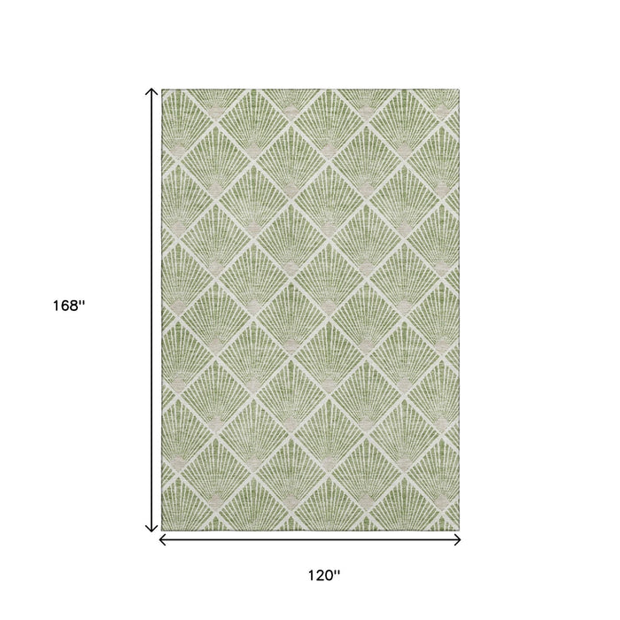 10' X 14' Abstract Geometric Washable Area Rug With UV Protection (672689) - Green / Ivory