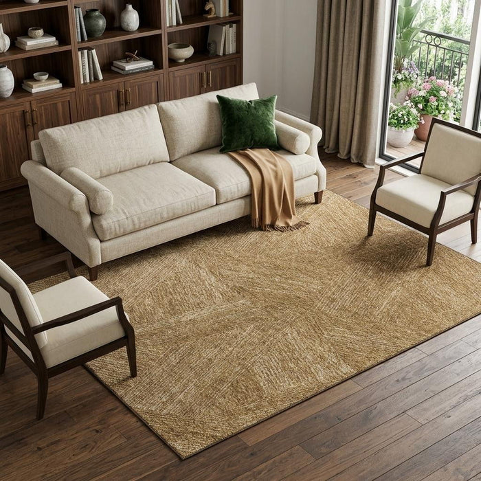10' X 14' Abstract Washable Area Rug With UV Protection (678155) - Gold / Beige