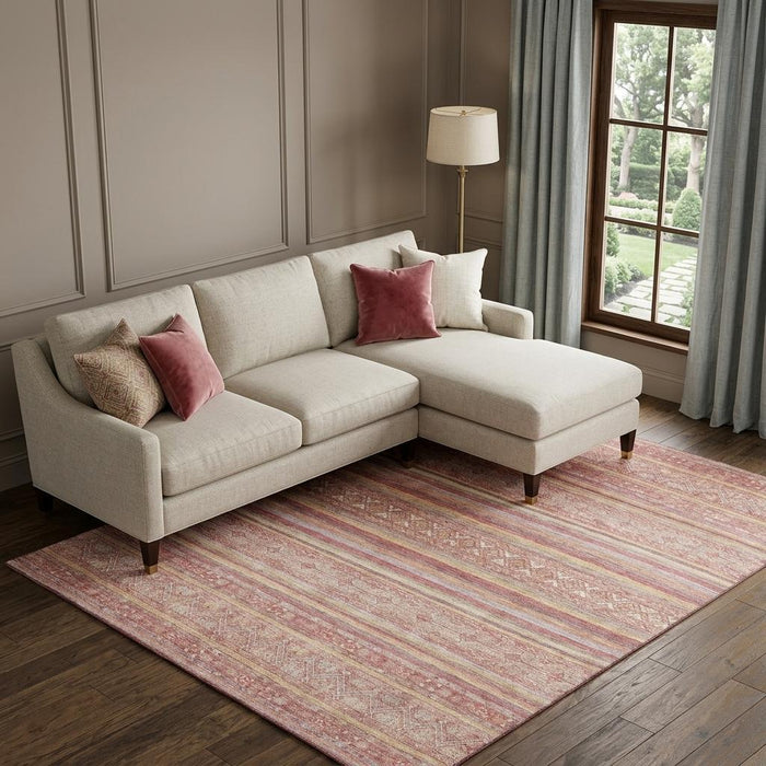 10' X 14' Striped Washable Area Rug With UV Protection (696188) - Rust / Coral / Wheat