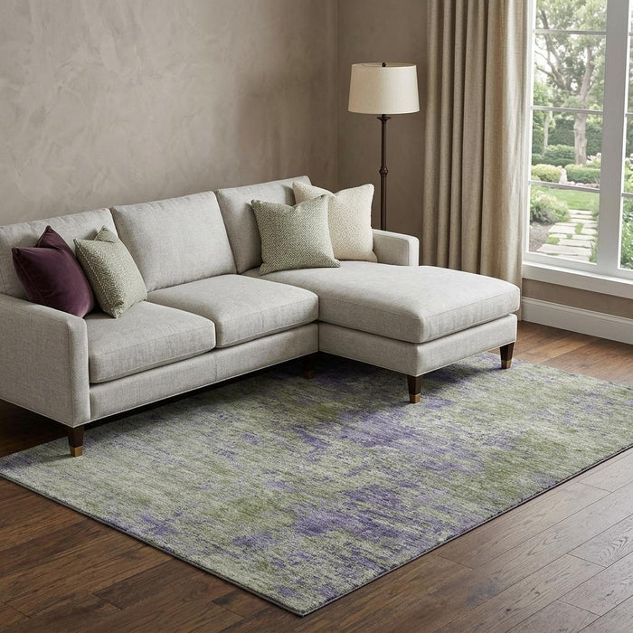 10' X 14' Abstract Washable Area Rug With UV Protection (693204) - Olive Green / Purple
