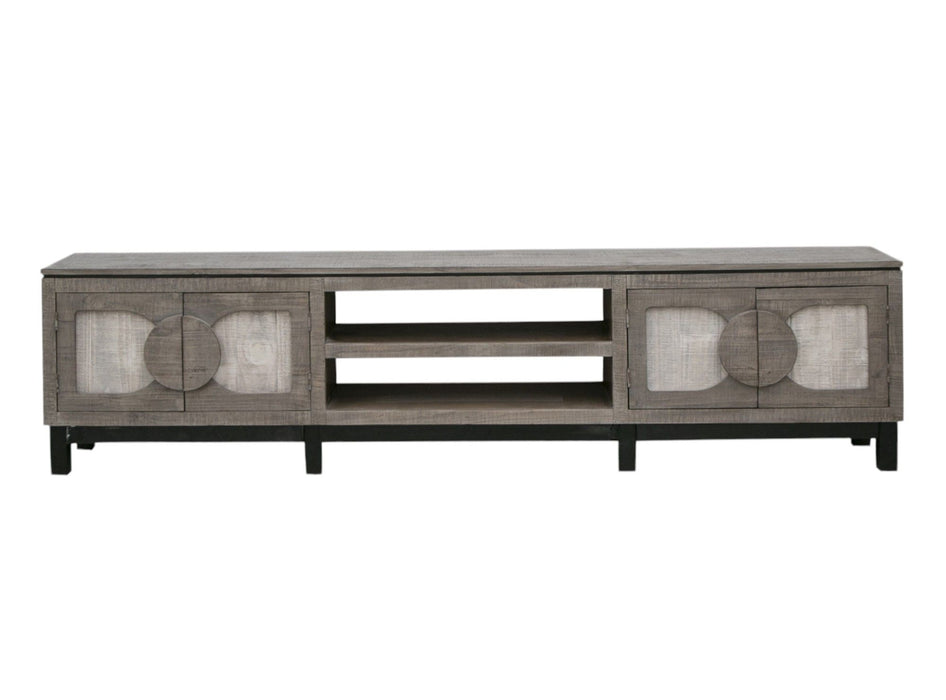 Solid Wood Cabinet Enclosed Storage Distressed TV Stand - White