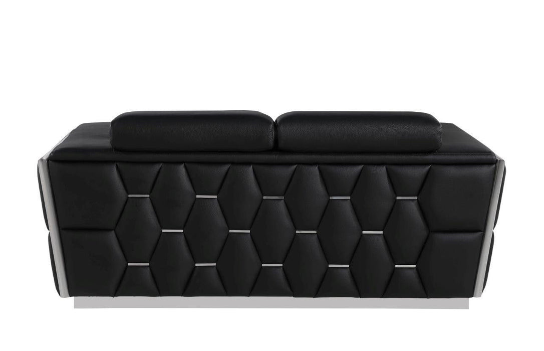 Italian Leather, Loveseat - Black / Silver