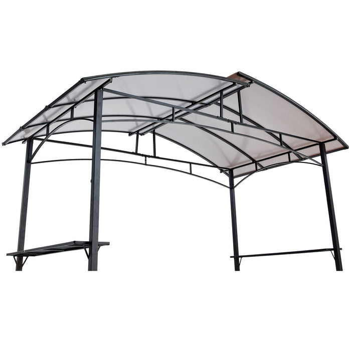 Black Giga 8x5ft outdoor grill gazebo with steel hardtop, side shelves, perfect for patio BBQ shelter and outdoor shade.